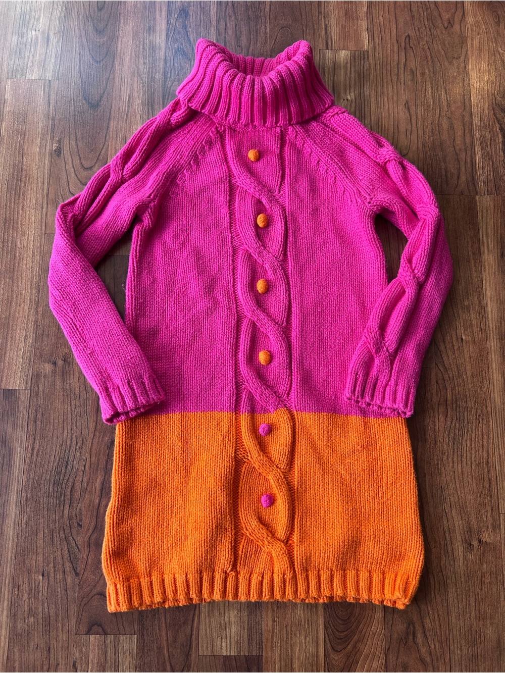 Gymboree Girls 6 Pink Orange Colorblock Cable Knit Sweater Dress